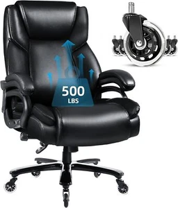500lbs Heavy Duty big and tall office Chair Ergonomic Quiet Rubber Wheels wide - Picture 1 of 12