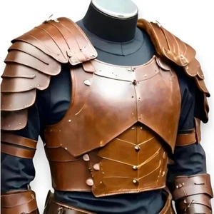 Medieval Leather Armor Set Body Cuirass with Shoulder Pauldrons Handmad Sca Larp - Picture 1 of 3