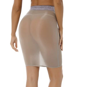 Women Mesh Mini Skirt See Through Lace Trim High Waist Sheer Shiny Glossy Skirt - Picture 1 of 132