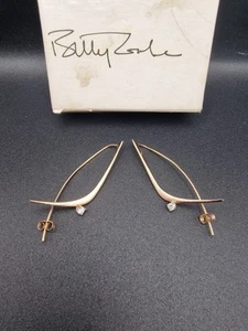 Betty Cooke 14ct Gold Diamond Earrings Boomerang 14K Genuine Designer RARE Vtg - Picture 1 of 22