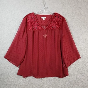 Style Co Blouse Tunic Top Womens 2X Red Swiss Dot With Cami Velvet Holiday Boho  - Picture 1 of 18