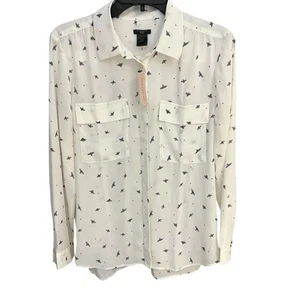 Ann Taylor Petite Damen LP Allover Bienenmuster Knopfleiste Hemd neu mit Etikett - Bild 1 von 8
