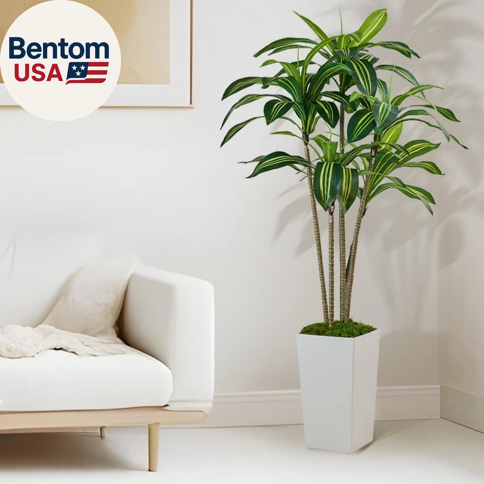 Dracaena Plantas Artificiales Interior, Árbol de Imitación de 5 Pies de Alto con Maceta Blanca Alta, F Foto 1 de 4
