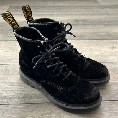 Botas de Combate Dr Martens Castel Mujer US 9 Negro Terciopelo Tobillo Documentos Punk Grunge Foto 1 de 4