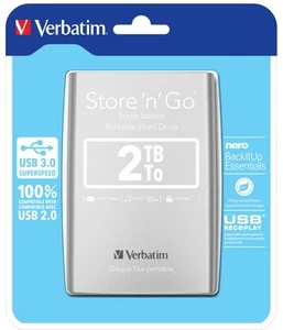 Verbatim 53189 2 TB Store 'n' Go USB 3.0 Portable Hard Drive - Silver, 187834 - Picture 1 of 10