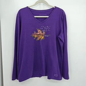 Life is Good Shirt Damen XL Lila Crusher Tee Herbst Blatt Langarm - Bild 1 von 9