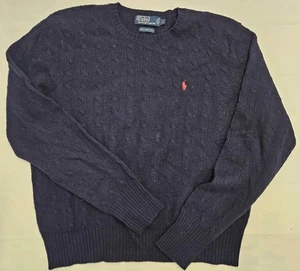 Vintage Polo Ralph Lauren Pullover Herren L dunkelblau Lammwolle Zopfmuster - Bild 1 von 6