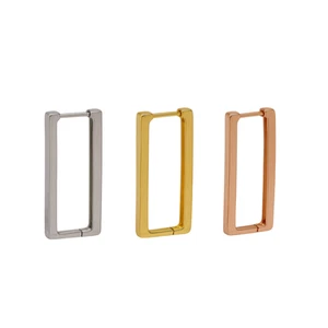 Sterling Silver Rectangle Square Huggie Hoop Drop Earrings 3 Tones - Picture 1 of 27