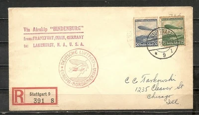 Germany 1936 Cover to USA Luftpost Hindenburg Airship Nice Cancels!!! - Image 1 of 2