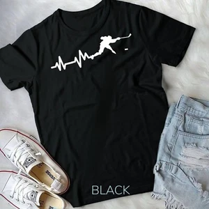 Hockey Player Heartbeat Ice Hockey Gift Pullover Hoodie Unisex T-shirt - Picture 1 of 11