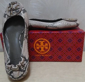 TORY BURCH Size 8.5M MINNIE Travel Ballet Flats, snakeskin print - Picture 1 of 8
