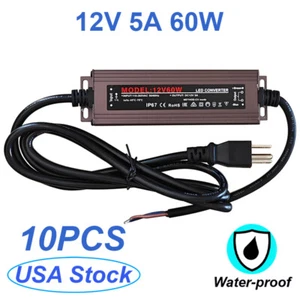 10 Pack Plug in 60W 12V Transformer For Outdoor lights Max 5A DC 12 Volt Adatper - Picture 1 of 10