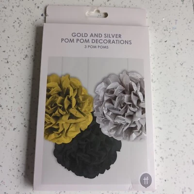 Tissue Paper Gold and Silver Pom Poms Balls Fluffy Birthday Party Decoration - Image 1 of 2