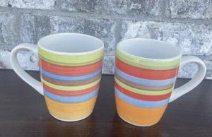 Vintage Gibson Everyday Coffee Mugs Multicolored Horizontal Stripes Set of Two - Picture 1 of 10