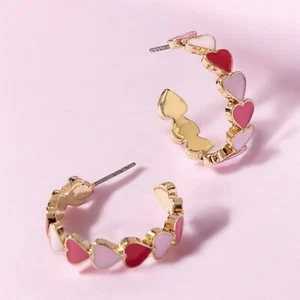 Herz Creolen rot rosa Valentinstag goldfarben Creolen mit Herzen süß Geschenk - Bild 1 von 5