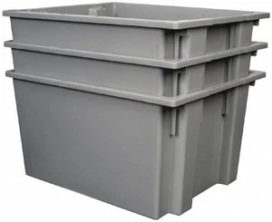3 Pack Quantum Storage SNT230 Gray Stack & Nest Totes, 23.5" L x 19.5" W x 13" H - Picture 1 of 1