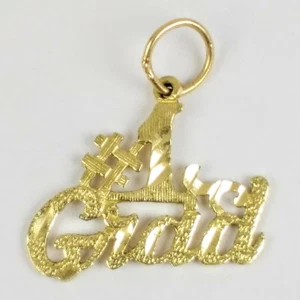 14K Yellow Gold Diamond-Cut Textured #1 GRAD Charm Pendant 0.63 gm - Picture 1 of 3
