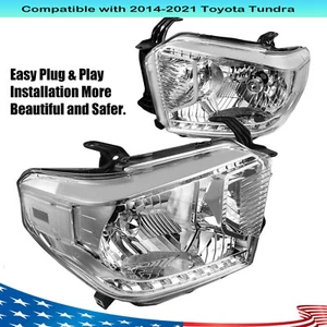 For Toyota Tundra 14-21 Halogen Headlights Pair Chrome/Clear Lens No DRL USA - Imagen 1 de 16