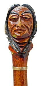 ANTIQUE Carved Wood Indian DARTMOUTH COLLEGE Walking Stick Cane w/ Carved Names - Picture 1 of 15