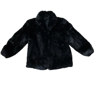 Vintage Astraka 1970s Black Faux Fur Coat Size 16 Chic ladies party - Picture 1 of 15