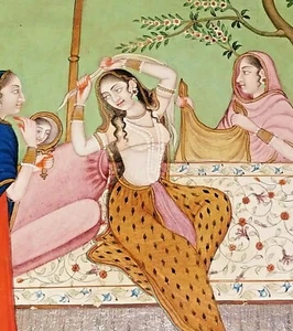 MOGULFARBE. DAMEN UND DAMEN. GOUACHE ODER ÖL AUF KARTON. INDIEN. XIX CENTURY - Bild 1 von 1