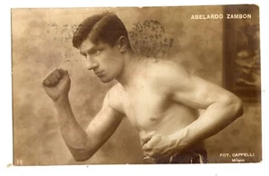 C000196 CARTOLINA BOXE BOXEUR ABELARDO ZAMBON VIAGGIATA 1926 FORMATO PICCOLO - Picture 1 of 2