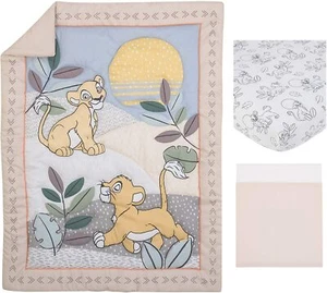 Disney The Lion King Baby Cot Set 3 Piece Quilt Sheet Sage Pastel Jungle - Picture 1 of 6