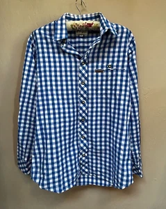 S' Landgwand Mens Cotton Blue Gingham Button Up Long Sleeve Shirt Medium 39/40 - Picture 1 of 9