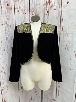Chaqueta Pappagallo Vintage Terciopelo Negro Dorado Paisley Talla 16 TCC Foto 1 de 4