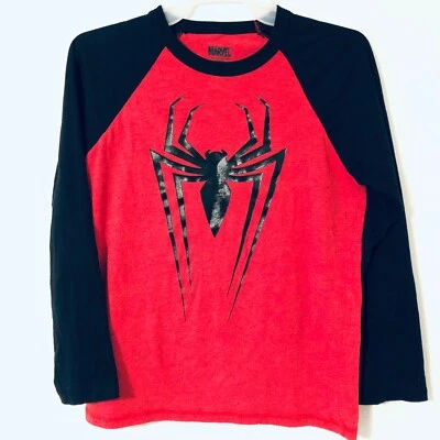 Boy's Size M Marvel Raglan Long Sleeve T Shirt Spider Black & Red - Image 1 of 4