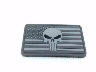 PATCH NATION USA Grau Schädel Flagge PVC Klett Emblem Abzeichen