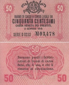 Italien, öster.Besetzung Venedigs, 50 Centesimi 1918, Pick M3, f.ksfr. - Picture 1 of 1