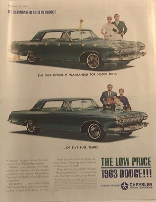 1963 Dodge Polara 500 PRINT AD Dependables - 5-yr / 50,000 mi Warranty VTG 1960s - Image 1 of 4