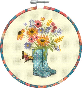 Dimensions Counted Cross Stitch Kit ~ Floral Boots w/Decorative Hoop #72-76320 - Picture 1 of 7