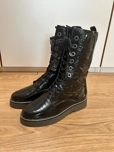 Stiefel 39 Schwarz Top Leder Mjus Schnürstiefel Lackleder NP 180,- - Bild 1 von 10