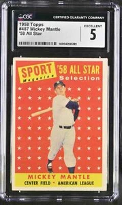1958 TOPPS #487 MICKEY MANTLE CGC 5 EXCELLENT YANKEES AS TP 1285 - Picture 1 of 2