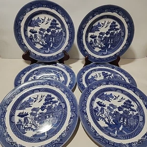 Set 6 piatti Johnson Bros England Willow blu bianco 103/4"  - Foto 1 di 9