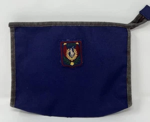 Ralph Lauren Vtg Makeup Toiletry Bag Pouch Embroidered Crest Canvas Indigo FLAWS - Picture 1 of 24