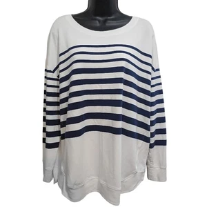 Chicos Shirt Size 16/18 Navy and White Women's Top Coastal Nautical Stripes - Picture 1 of 12