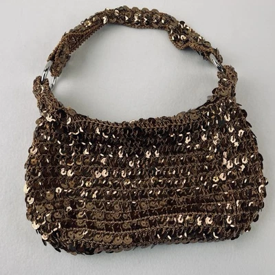 Bolso Hobo Bisou Bisou Michele Bohbot Lentejuelas Cartera de Hombro Bronce Pequeño 9" W Foto 1 de 4