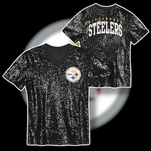 M Pittsburgh Steelers Women's Team Glam Wordmark Sequin Short Sleeve T-Shirt - Picture 1 of 7