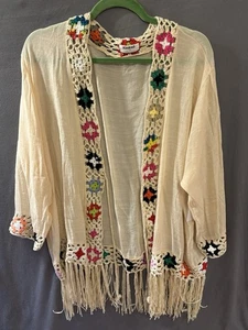 NWT Anthropologie Kindred Summer Cardigan Women's 1X Crochet Boho Lightweight - Picture 1 of 7