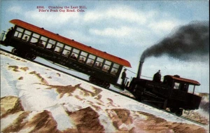 Pike's Peak Colorado Zahnradstraße Zug Klettern letzten Hügel unbenutzt Vintage Postkarte - Bild 1 von 2