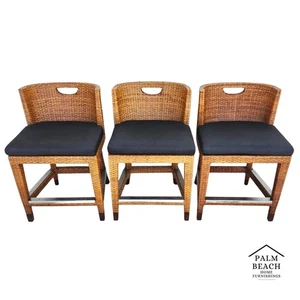 Ficks Reed MCM Wicker Counter Stools Set of 3 - Picture 1 of 16