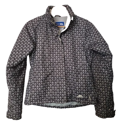 TRESPASS Ladies XS JACKET Hooded Zip Black Patterned Fleecy Lined Walking Hiking - Image 1 of 4