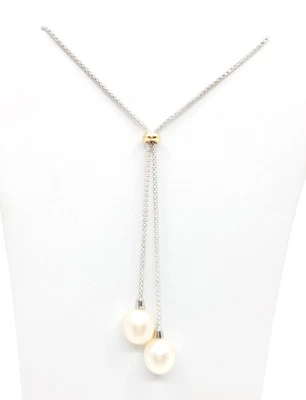 Collar Lariat de plata de ley 925/14k piedras preciosas 21" perlas-R1179-CRN207 Foto 1 de 4