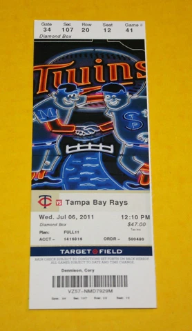 Minnesota Twins Ticket Stub | July 6 2011 | Evan Longoria Michael Cuddyer HR Cover