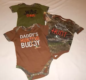 Baby Boys Mossy Oak 3 pc Pack Bodysuit Set Size 3/6 12 18 24 Months Camo Outfit - Picture 1 of 4