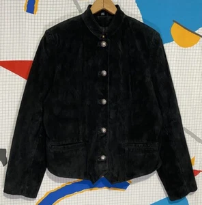 Chaqueta de Cuero Vintage Cripple Creek XL Gamuza Negra Recortada Bomber Western - Imagen 1 de 6