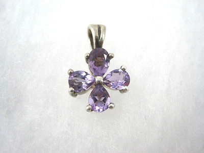 925纯银天然紫水晶4石花朵吊坠3/4 — 第 1/4 张图片